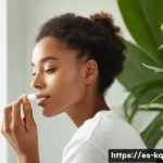 비건 화장품의 소비자 신뢰 구축하기 - **Prompt:** A serene and confident young woman, embodying healthy, glowing skin, gently applying a l...