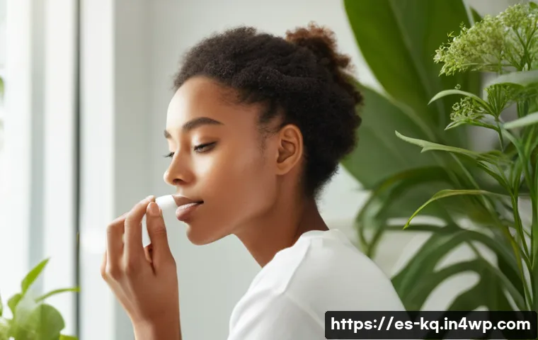 비건 화장품의 소비자 신뢰 구축하기 - **Prompt:** A serene and confident young woman, embodying healthy, glowing skin, gently applying a l...