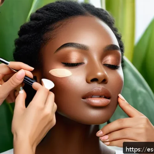 Home 31 비건 화장품의 미래 비전 - A close-up image of a diverse group of women with natural, glowing skin applying vegan makeup produc...