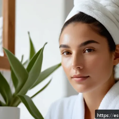 Home 30 비건 화장품의 사용으로 인한 피드백 - A serene close-up portrait of a young Hispanic woman with glowing, smooth skin, gently applying a ve...